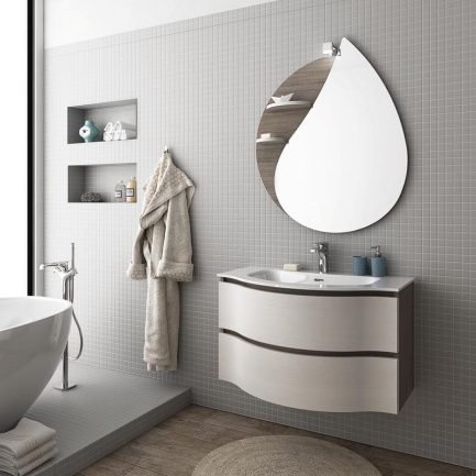 Broadway B1, mobile da bagno curvo con top in Politek® e specchiera con applique di Legnobagno