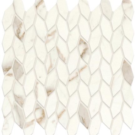 MARVEL SHINE | Mosaico Twist Calacatta Prestigio, decoro in pasta bianca effetto marmo di Atlas Concorde