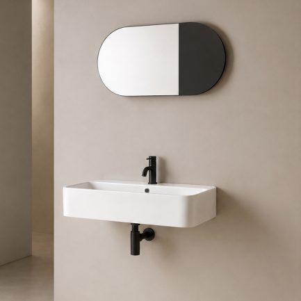 Cosa, lavabo d’appoggio/sospseso in ceramica con foro miscelatore 80 x 45 cm di AXA