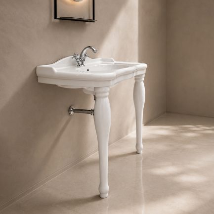 Contea Consolle, lavabo a consolle con gambe in ceramica bianca lucida 100 x 56, h 90 cm di AXA