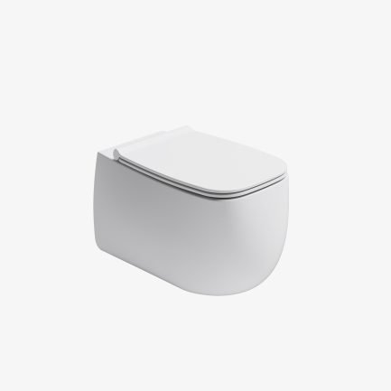 Nur, vaso WC sospeso rimless in ceramica bianca lucida con coprivaso soft-close di Alice Ceramica