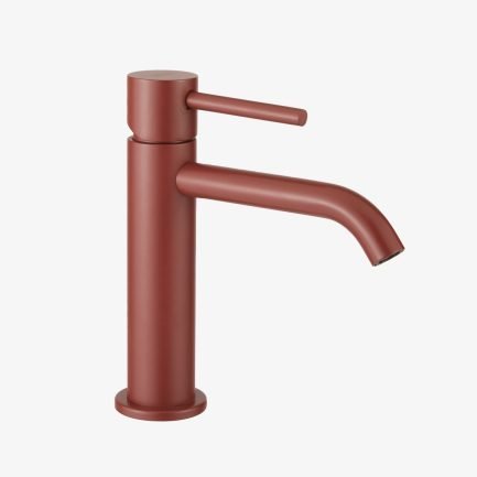 Elio Slim, miscelatore monoleva oro rosso opaco per lavabo con scarico click-clack di Webert