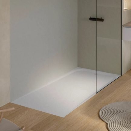 Unic Slate, piatto doccia effetto pietra bianco in Akron®, spessore di 3 cm di Acquabella