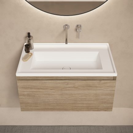 UNI + Platea, mobile da bagno rovere con lavabo in ceramica bianco opaco 80 x 45 cm di Alice Ceramica