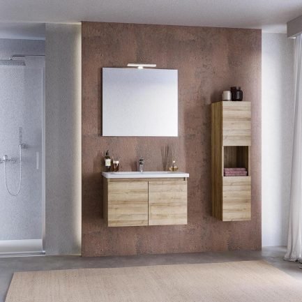 Soft 01, mobile da bagno con lavabo e specchiera con applique di Legnobagno