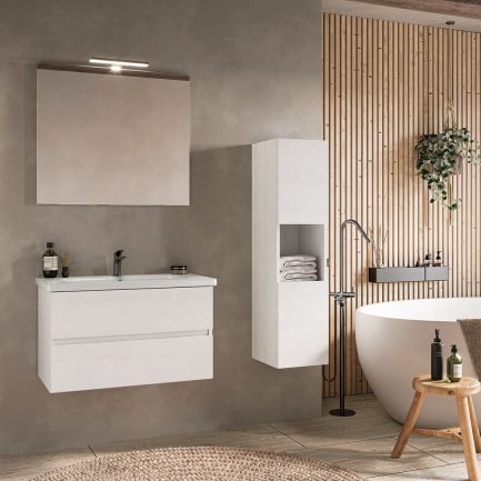 Soft 03, mobile da bagno con lavabo in ceramica e specchiera con applique di Legnobagno