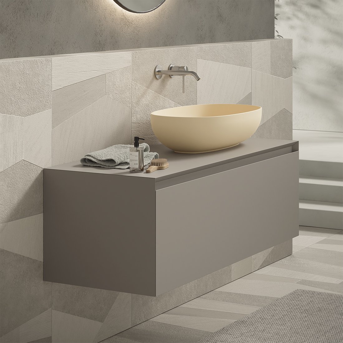 UNI + Form, mobile da bagno grigio con lavabo in ceramica giallo opaco 120 x 45 cm di Alice Ceramica 1