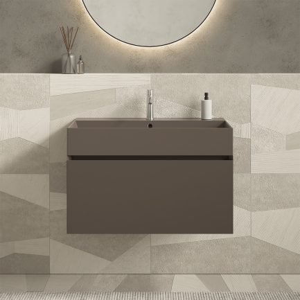 UNI + Spy, mobile da bagno caffè con lavabo in ceramica caffè opaco 80 x 45 cm di Alice Ceramica