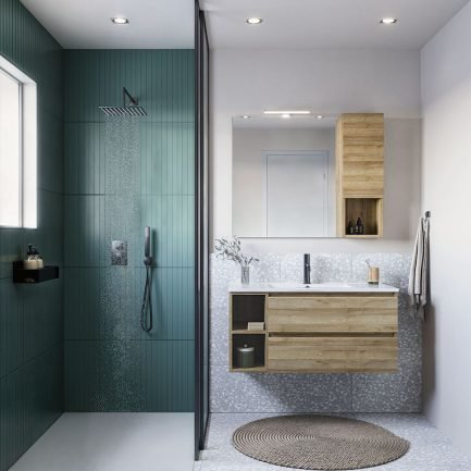 Cubik 04, mobile da bagno con lavabo e specchiera retroilluminata di Legnobagno