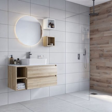 Cubik 05, mobile da bagno con lavabo da appoggio e specchiera di Legnobagno