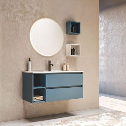 Cubik 09, mobile da bagno con lavabo e specchiera retroilluminata di Legnobagno