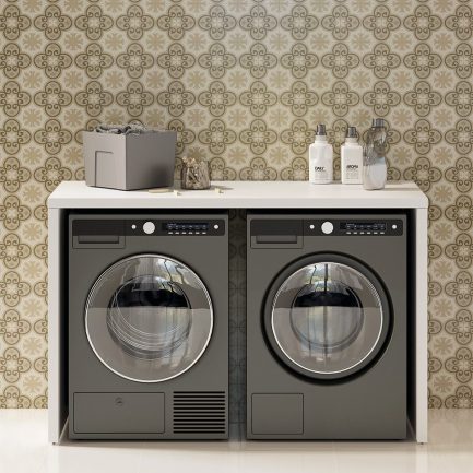 Laundry Shelf 3, struttura a ponte bianco opaco per lavatrice e asciugatrice di Xilon