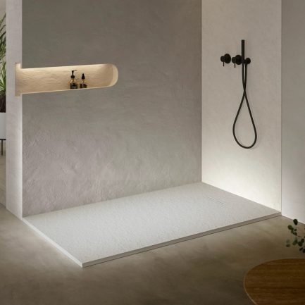 Alma Slate, piatto doccia effetto pietra bianco in Akron®, spessore di 3 cm di Acquabella