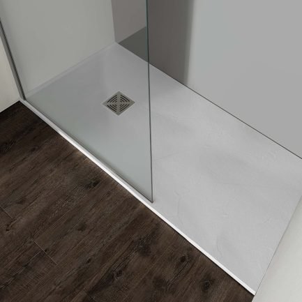 FLAT, piatto doccia in marmoresina bianco effetto pietra con piletta di Colacril