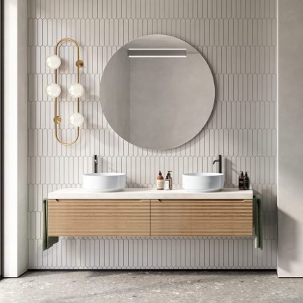 Easy Angy 7, mobile da bagno rovere cannettato con due lavabi d'appoggio in ceramica di BelBagno