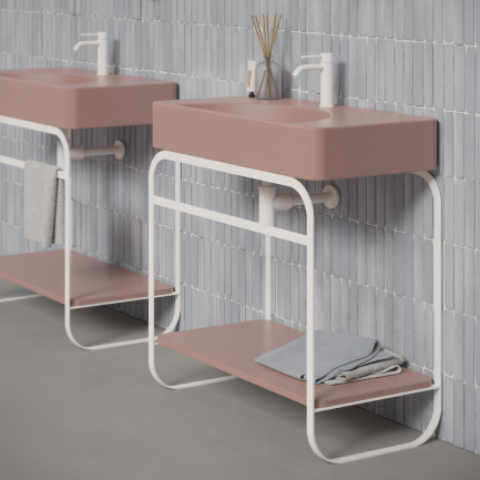 Lunaris, struttura in acciaio bianco con lavabo malva opaco 81 x 45 cm di Alice Ceramica