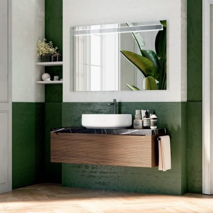 Easy Angy 08, mobile da bagno sospeso con top e lavabo d'appoggio in ceramica di BelBagno