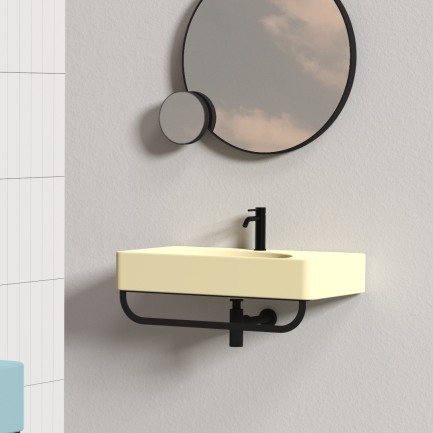 Lunaris, lavabo d'appoggio o sospeso in ceramica opaca zenzero 81 x 45 cm di Alice Ceramica