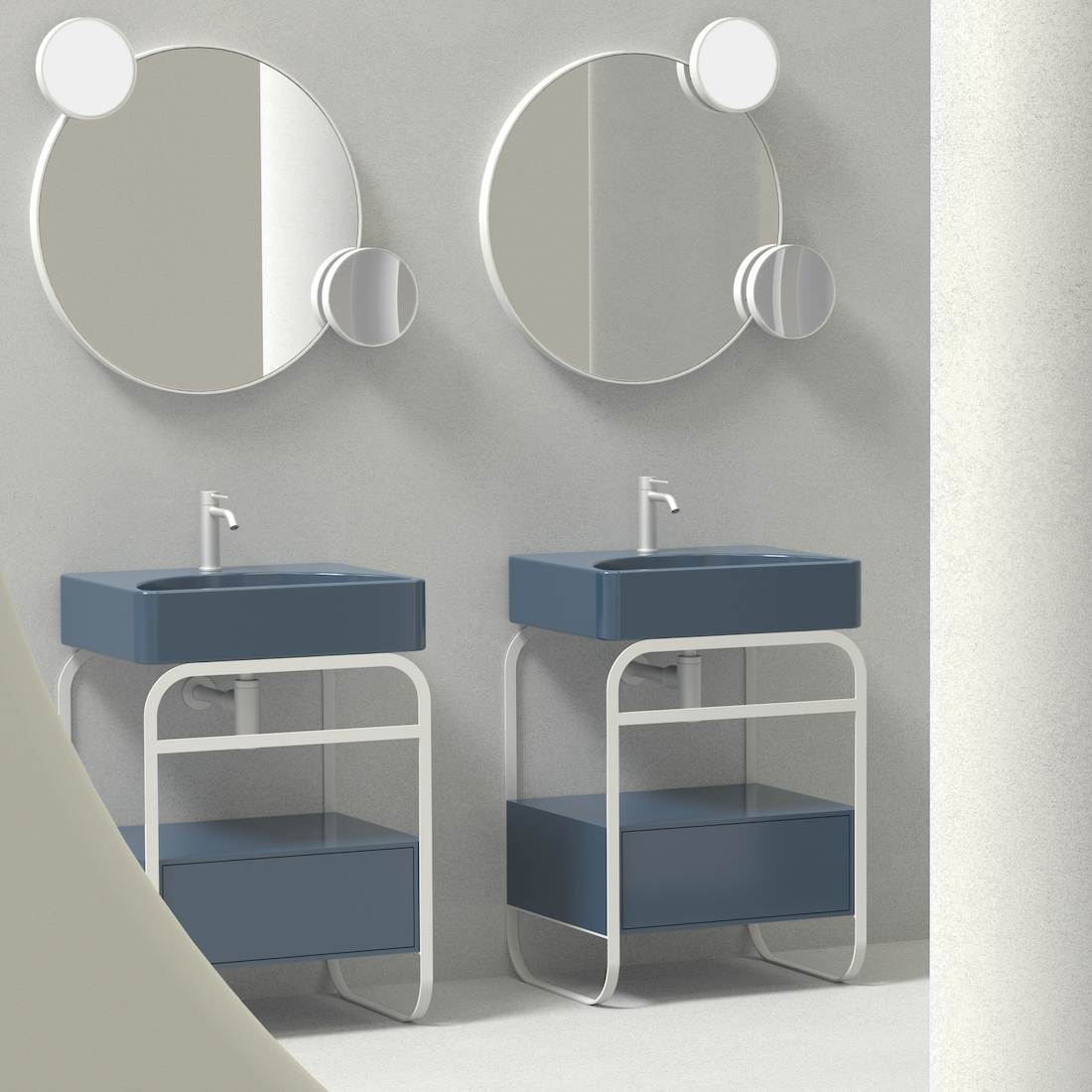 Lunaris, struttura in acciaio nero con lavabo e cassetto mirto lucido 61 x 45 cm di Alice Ceramica