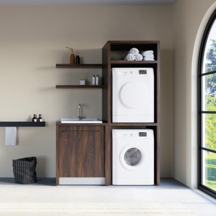 Smartop #1, composizione lavanderia con lavatoio e colonna porta asciugatrice e lavatrice Colavene