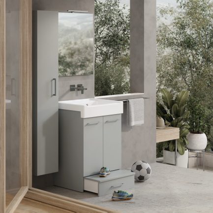 Lavarredo 2, mobile da bagno/lavanderia argilla con lavabo in ceramica H23 cm e pedana estraibile di Xilon