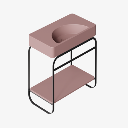 Lunaris, struttura in acciaio nero con lavabo malva opaco 81 x 45 cm di Alice Ceramica