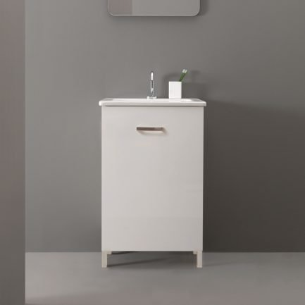 Nanco, mobile lavanderia da appoggio bianco opaco con lavabo in ceramica con SIL® di Xilon