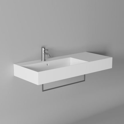 Spy Plan, lavabo da appoggio o sospeso in ceramica bianca lucida 101 x 46 cm di Alice Ceramica