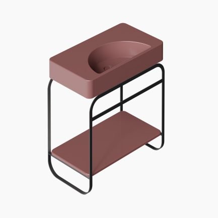 Lunaris, struttura in acciaio nero con ripiano e lavabo tabasco lucido 81 x 45 cm di Alice Ceramica