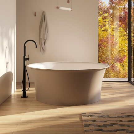 Beth, vasca freestanding tonda in Idealcryl bicolor terra/bianco opaco Ø140 x H50 cm di Ideal Shower