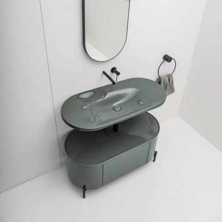 Delano, lavabo sospeso in ceramica lago lucido 100 x 45 con madia ovale di AXA