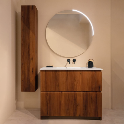 Nanco+ 4, mobile da bagno/lavanderia a terra noce cannettato con lavabo in ceramica H20 cm di Xilon