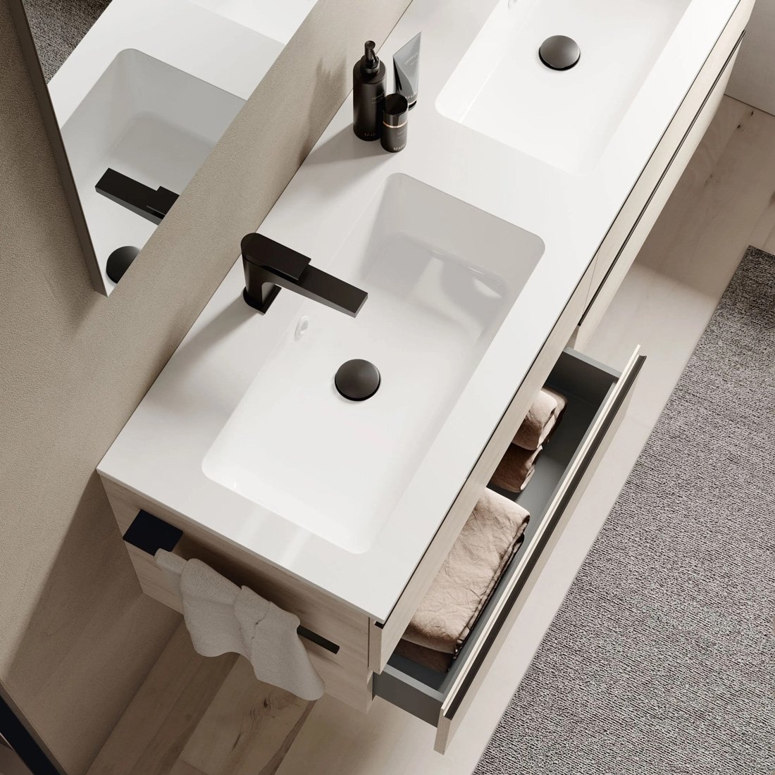System-06,-mobile-da-bagno-sospeso-legno-chiaro-con-lavabo-in-mineralux-con-due-vasche-di-Ideagroup-dett-2
