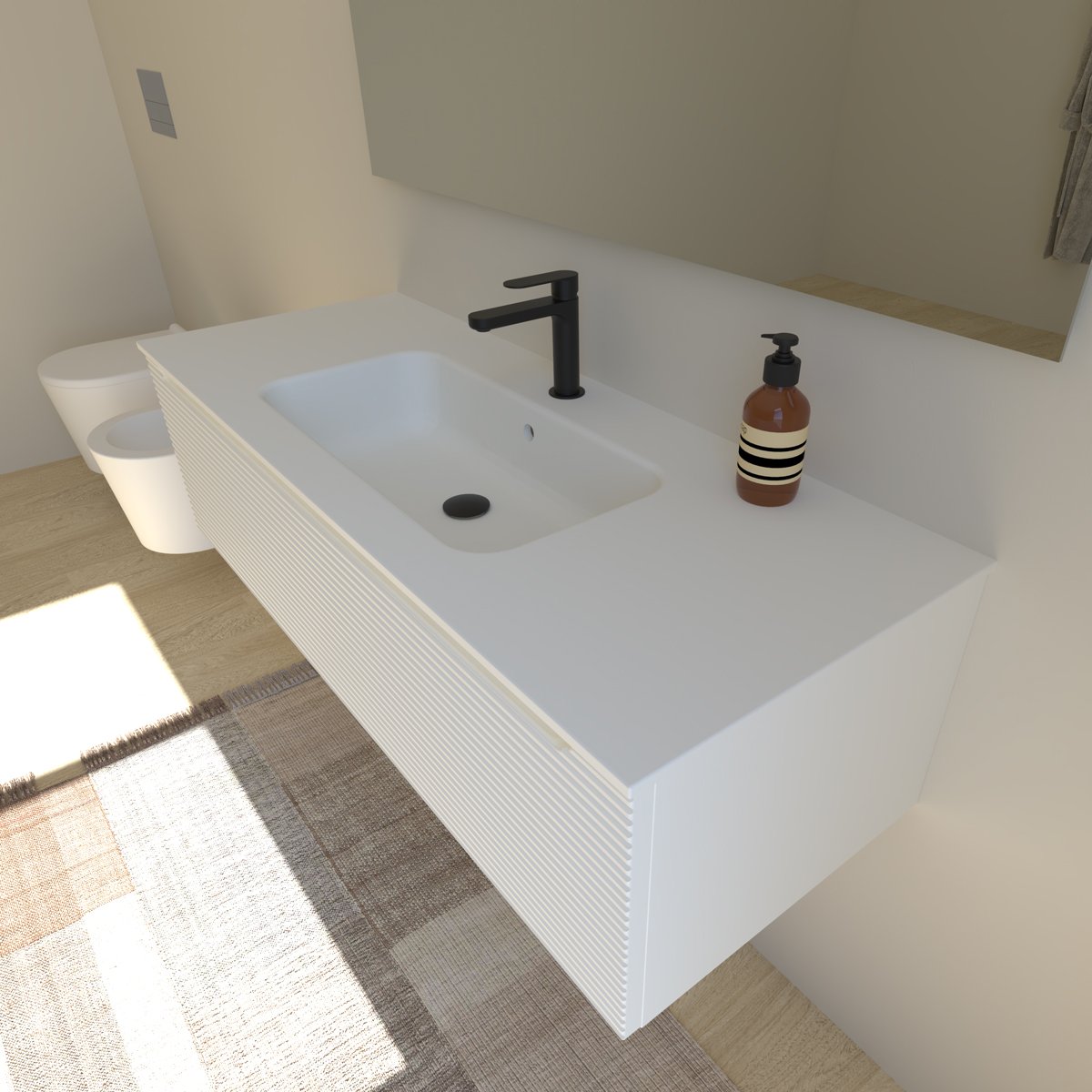 Easy Angy 120, mobile da bagno sospeso bianco opaco con lavabo in mineralmarmo di BelBagno 2