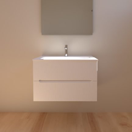 Easy Cannettato 70, mobile da bagno sospeso bianco opaco con lavabo in mineralmarmo di BelBagno