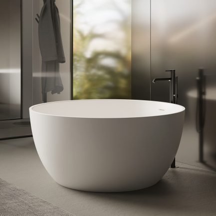 Pilea, vasca freestanding tonda in Solid Surface bianco opaco Ø120 x H55 cm di Alice Ceramica