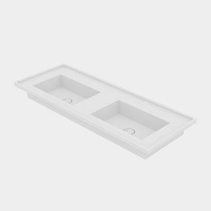 Platea, lavabo da incasso in ceramica bianca lucida 121 x 46 con o senza foro di Alice Ceramica