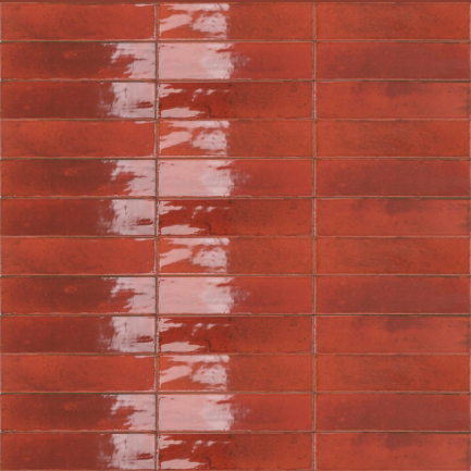 Agadir Lava, piastrelle in gres porcellanato rosso lucido 7 x 28 cm di Dune