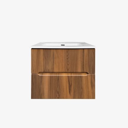 Easy Cannettato, mobile da bagno sospeso noce cannettato con lavabo in ceramica di BelBagno
