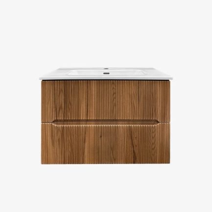 Easy Cannettato, mobile da bagno sospeso noce cannettato con lavabo in ceramica di BelBagno