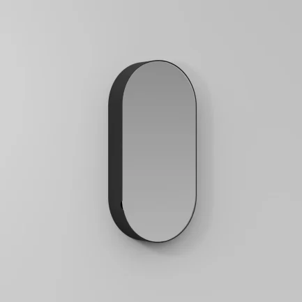 Arena, specchio contenitore ovale in alluminio nero 50 x H100 cm di Ideagroup