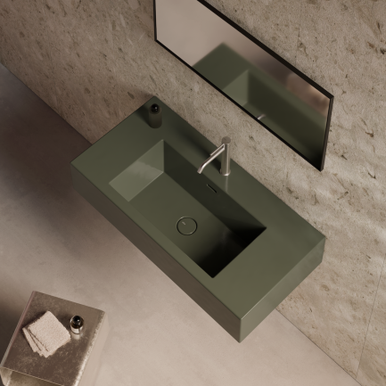Kubo, lavabo sospeso in ceramica verde lucida 100 x 50 cm di Alice Ceramica