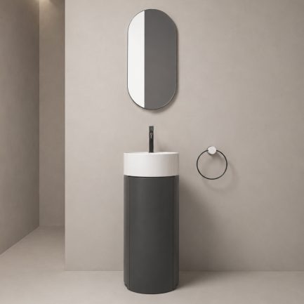 Mate +, mobile freestanding piombo con lavabo in ceramica Ø40 cm di AXA