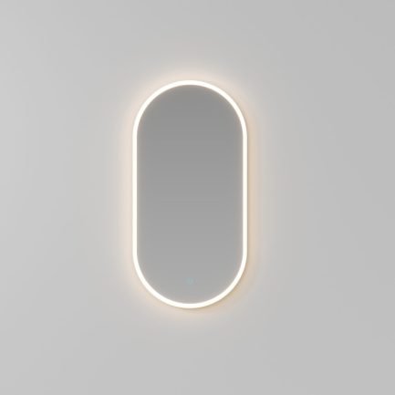 Nettuno, oval mirror in matt black with adjustable perimeter lighting, H100 x W50 by Ideagroup