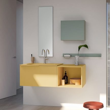 IBEY 531, mobile da bagno sospeso giallo con vano e lavabo in Idealcryl giallo di Ideal Bagni