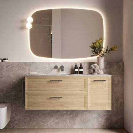 Provence 02, mobile da bagno sospeso legno con top in marmo e lavabo in ceramica di Ideagroup