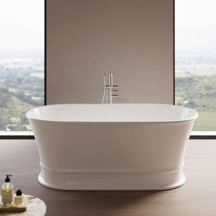 Dekò, vasca freestanding in Mineralux bianco lucido L160 x P78.5 x H61.5 cm di Disenia