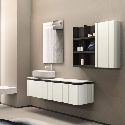 Teti 02, mobile da bagno sospeso bianco opaco con top in Ocritech e lavabo in ceramica di BelBagno
