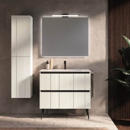 Teti 05, mobile da bagno bianco opaco con piedini e lavabo in mineralmarmo opaco di BelBagno