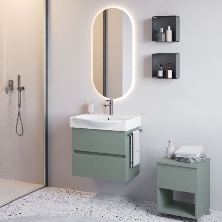 Urban Manhattan 1, mobile da bagno sospeso verde con lavabo a semincasso in ceramica di Legnobagno